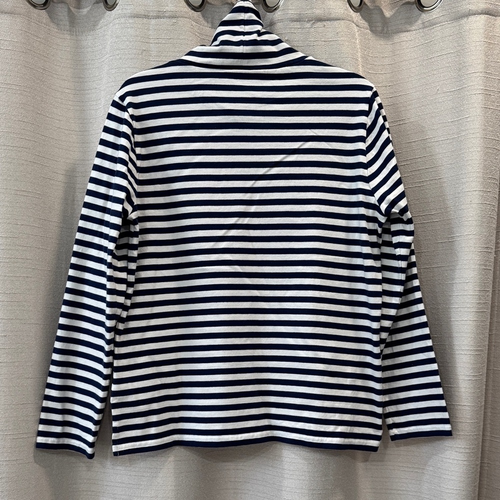 J. Crew Funnel Neck Stripped Blue and White Pullover 100% Cotton Women’s Size M - Picture 6 of 9